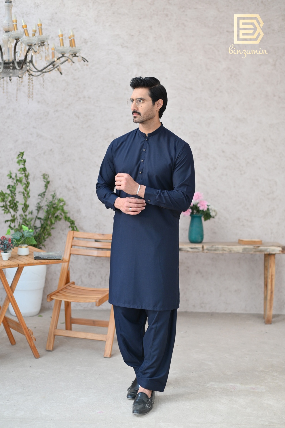 Navy Blue Wash & Wear Shalwar Kameez (2-Piece) - Image 1