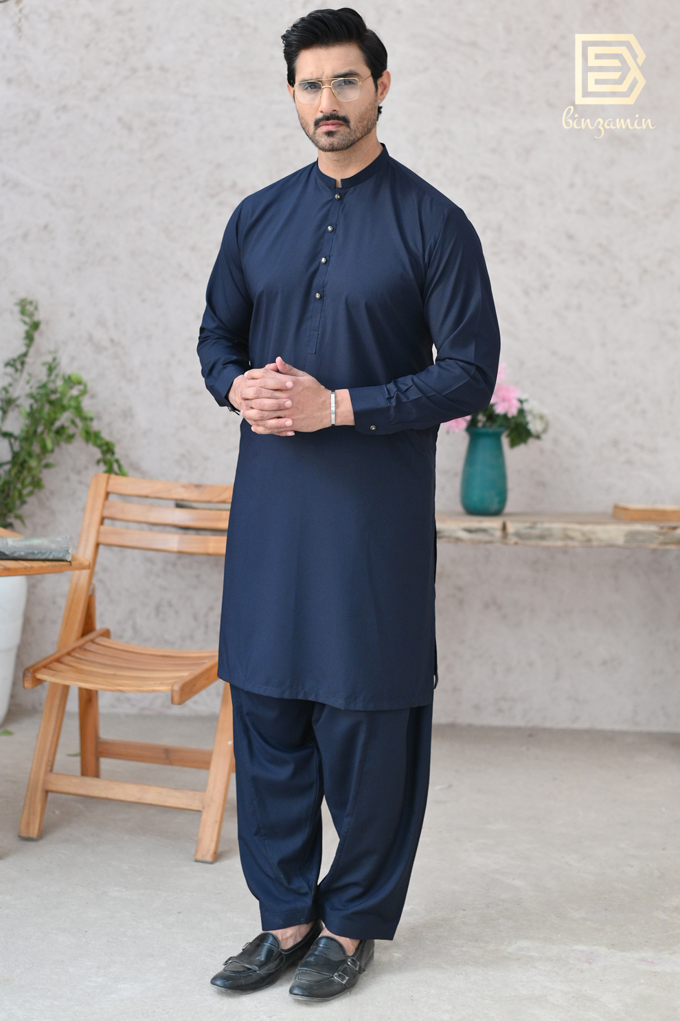 Navy Blue Wash & Wear Shalwar Kameez (2-Piece) - Image 3