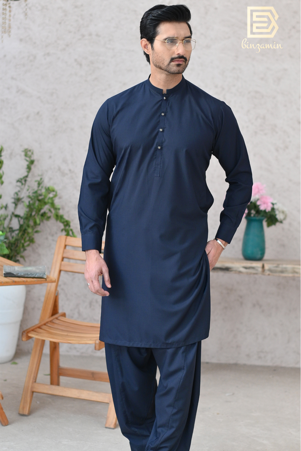 Navy Blue Wash & Wear Shalwar Kameez (2-Piece) - Image 4