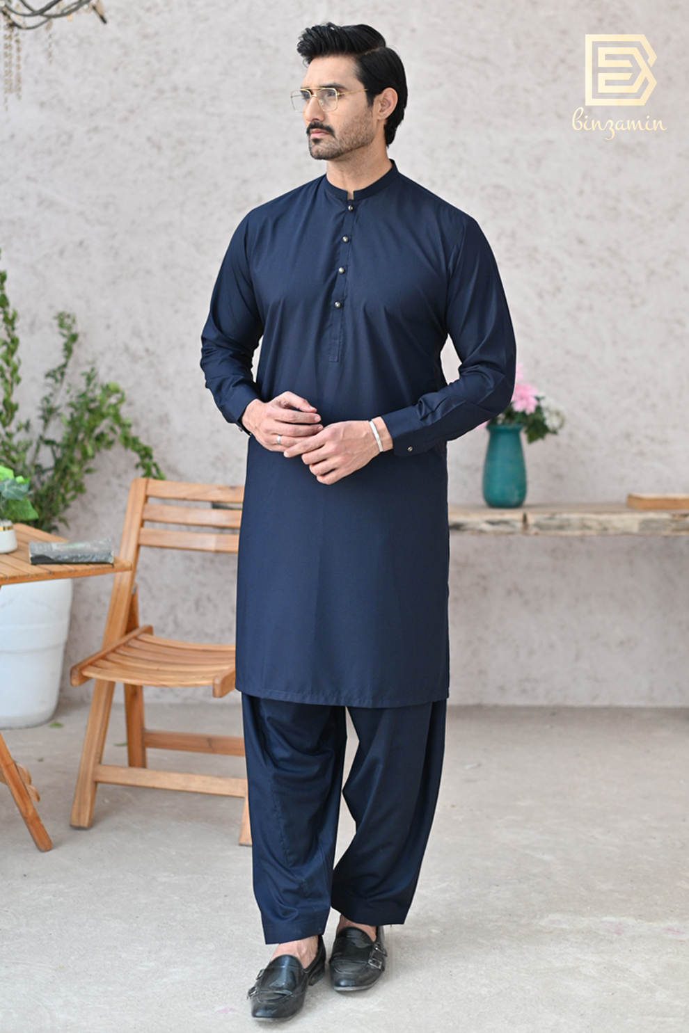 Navy Blue Wash & Wear Shalwar Kameez (2-Piece) - Image 8