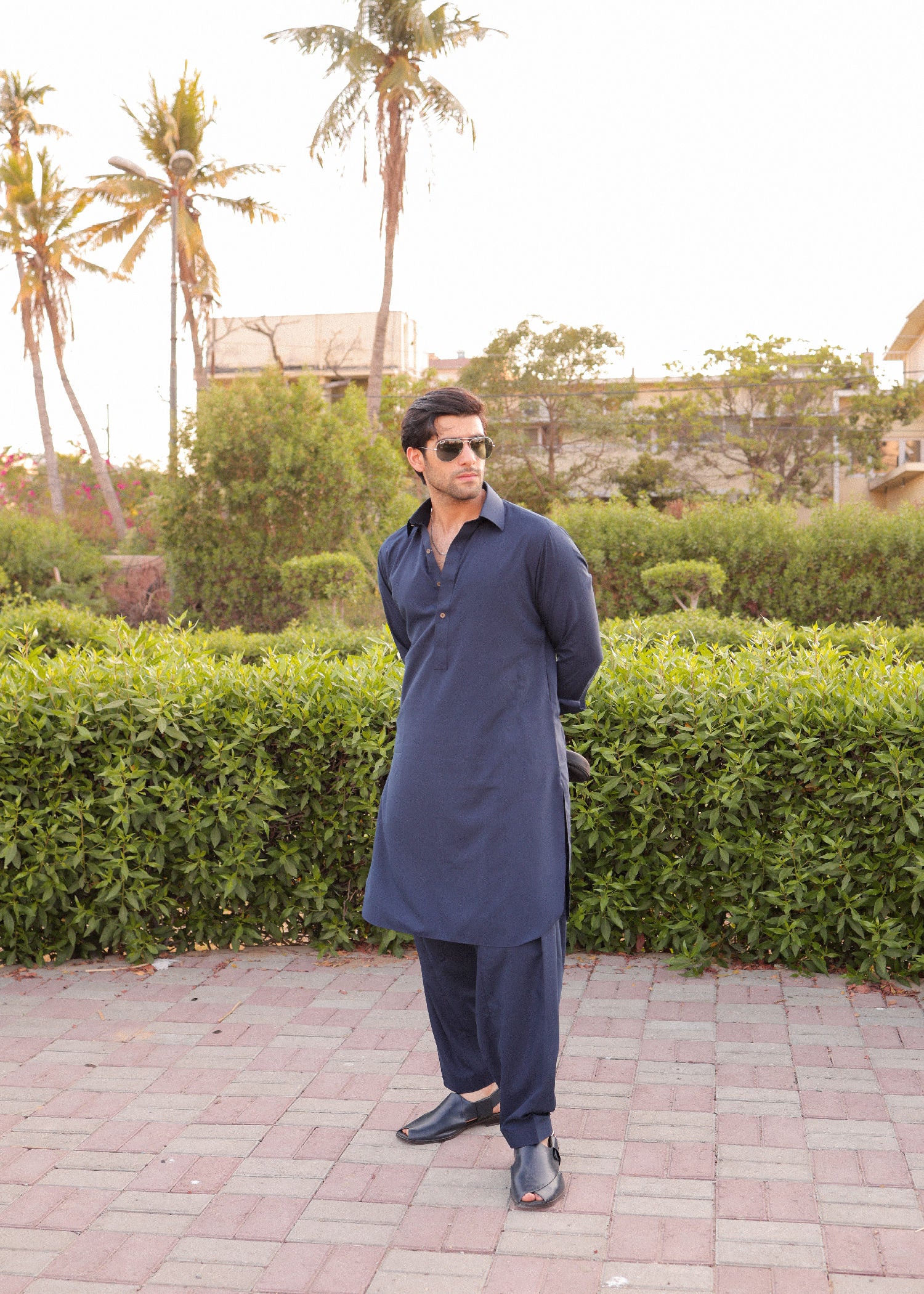 Navy Blue Wash & Wear Shalwar Kameez (2-Piece) - Image 1