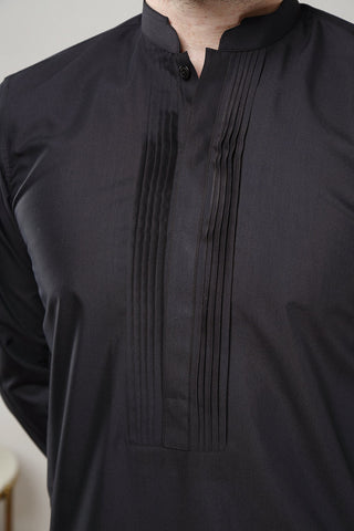 Navy Pleated Wash-and-Wear Shalwar Kameez (2-Piece) - Image 3