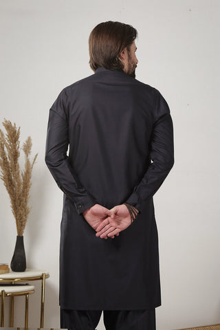 Navy Pleated Wash-and-Wear Shalwar Kameez (2-Piece) - Image 5