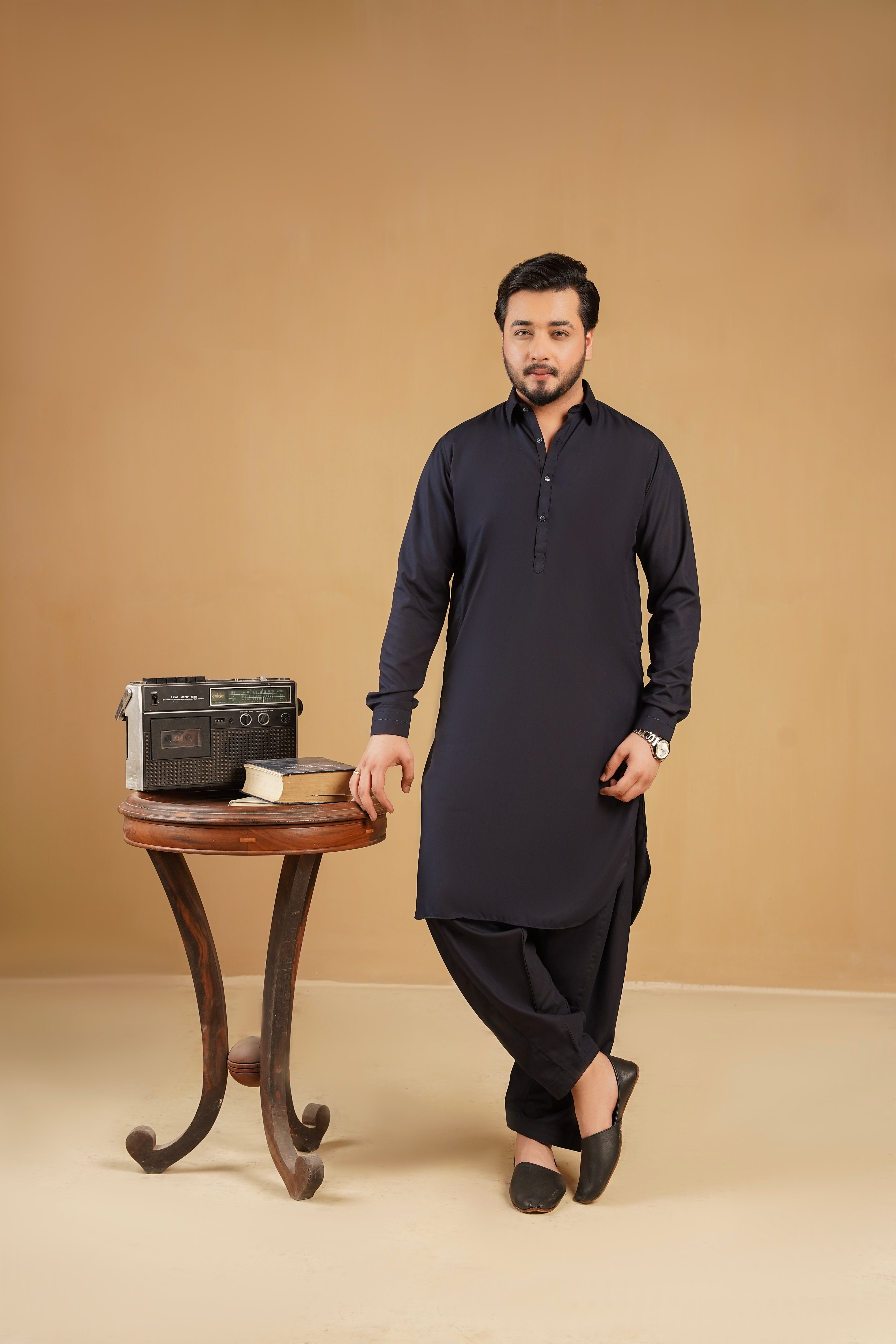 Dark Navy Blue Wash-&-Wear Shalwar Kameez (2-Piece) - Image 1