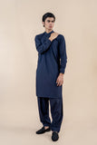 Navy Blue Wash & Wear Kurta Pajama (2-Piece) - Image 2