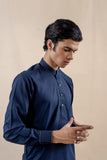 Navy Blue Wash & Wear Kurta Pajama (2-Piece) - Image 3