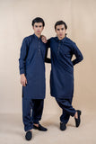 Navy Blue Wash & Wear Kurta Pajama (2-Piece) - Image 4