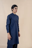 Navy Blue Wash & Wear Kurta Pajama (2-Piece) - Image 5
