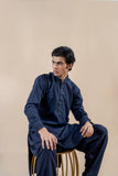 Navy Blue Wash & Wear Kurta Pajama (2-Piece) - Image 6