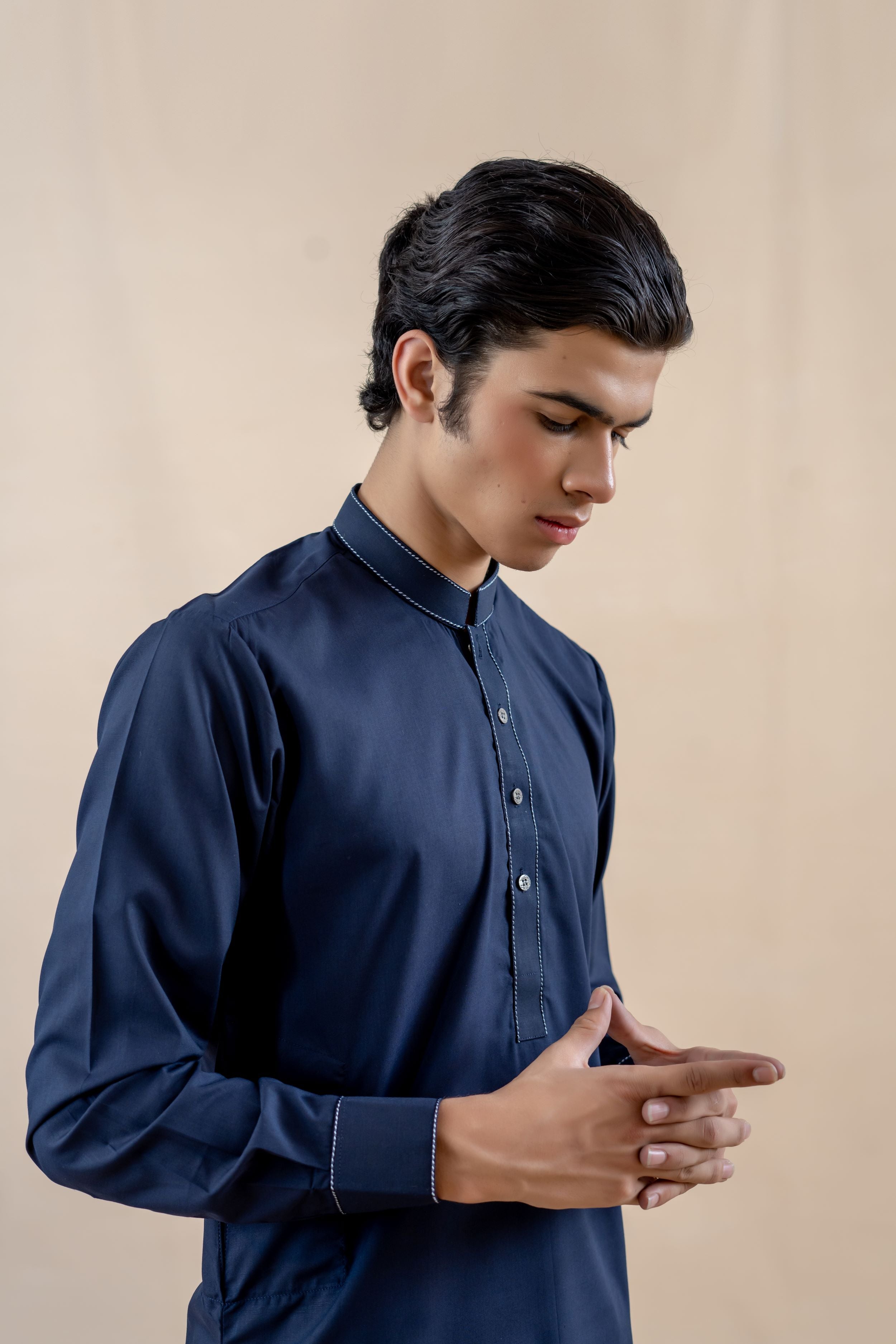 Navy Blue Wash & Wear Shalwar Kameez (2-Piece) - Image 2