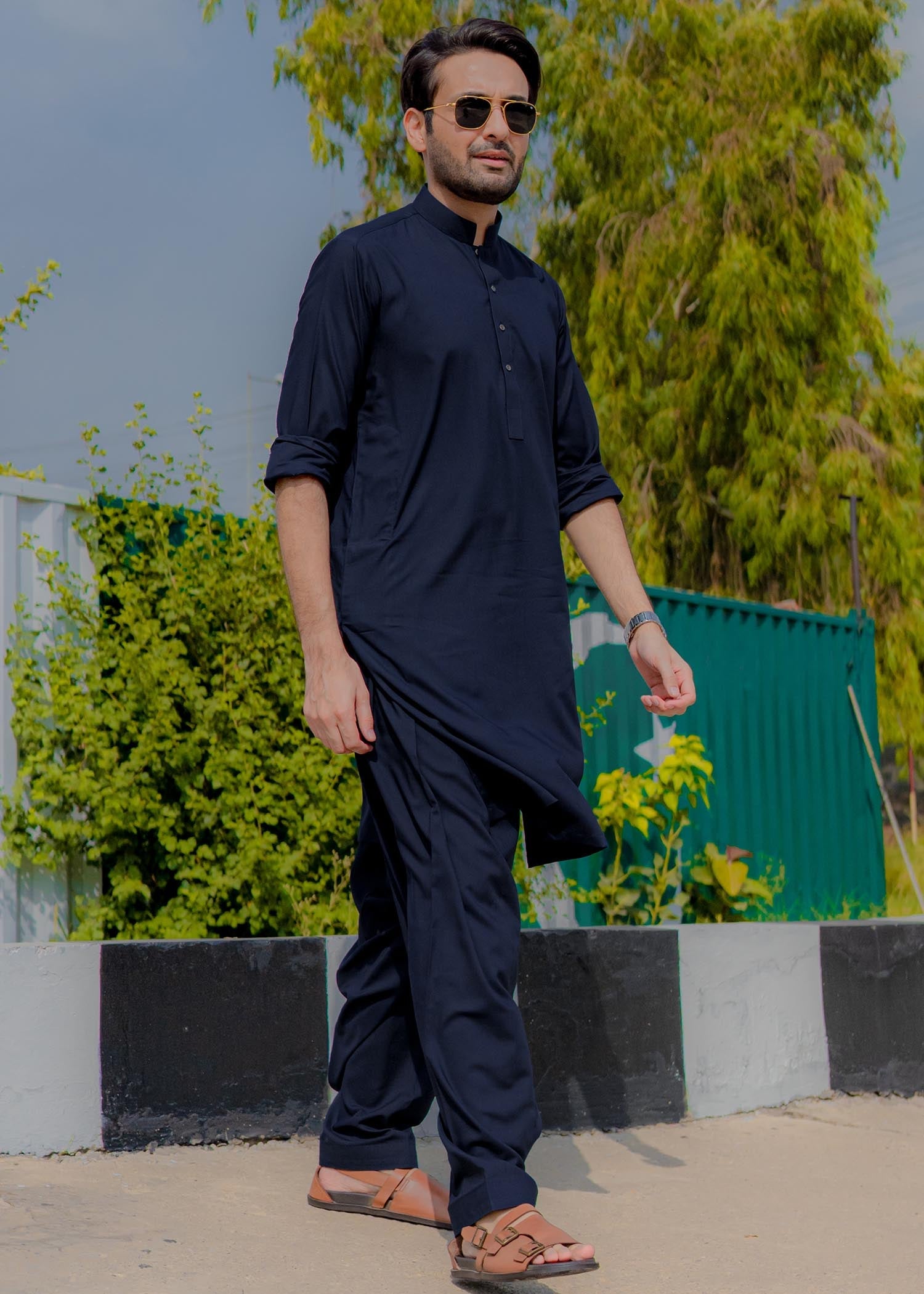 Navy Blue Wash & Wear Shalwar Kameez (2-Piece) - Image 2
