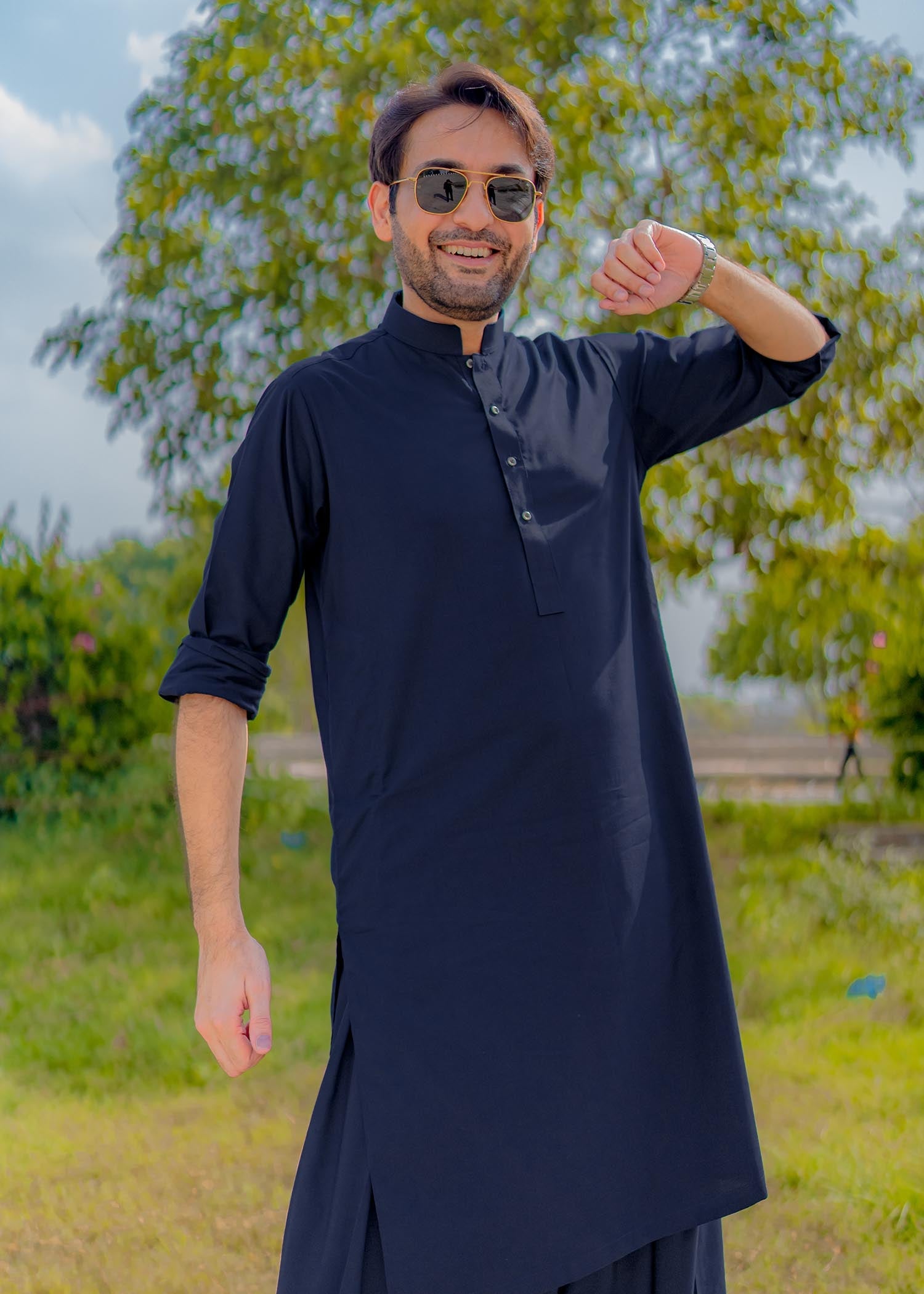 Navy Blue Wash & Wear Shalwar Kameez (2-Piece) - Image 4