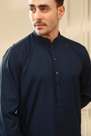 Navy Wash & Wear Straight-Cut Shalwar Kameez (2-Piece) - Image 4