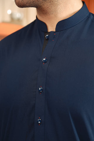 Navy Hand-Stitch Wash & Wear Shalwar Kameez (2-Piece) - Image 4
