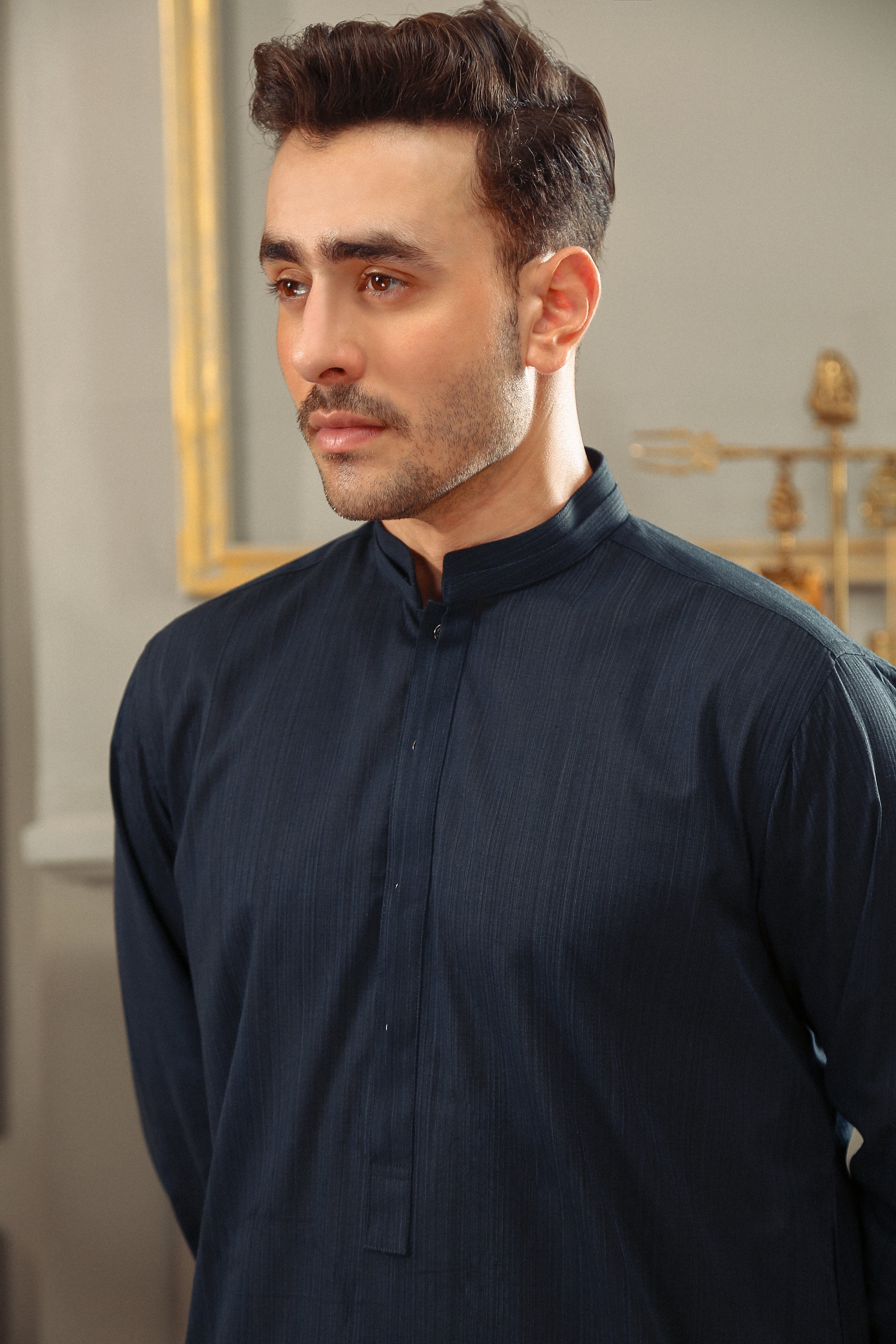 Navy Yarn-Dyed Cotton Shalwar Kameez (2-Piece) - Image 4