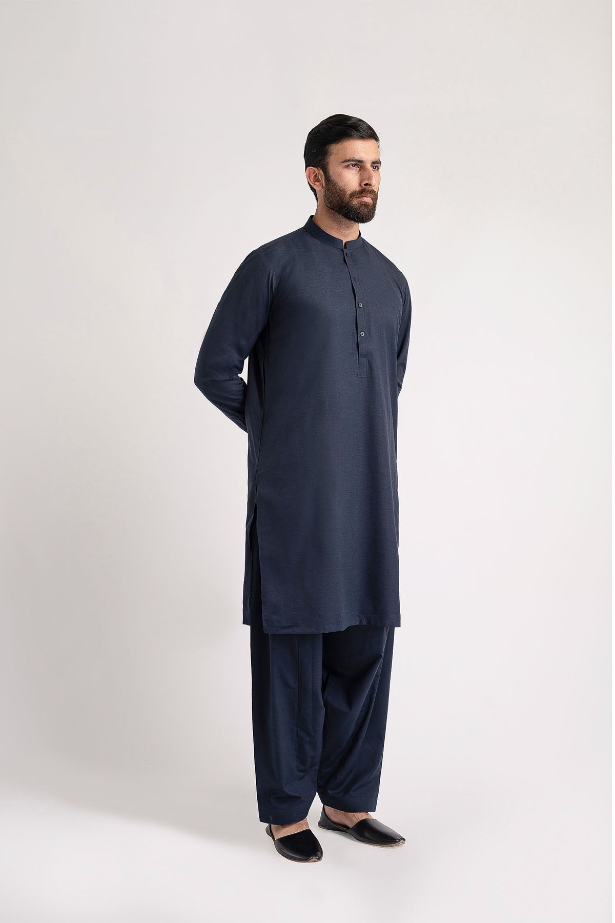 Navy Blue Crystal Karandi Shalwar Kameez (2-Piece) - Image 1