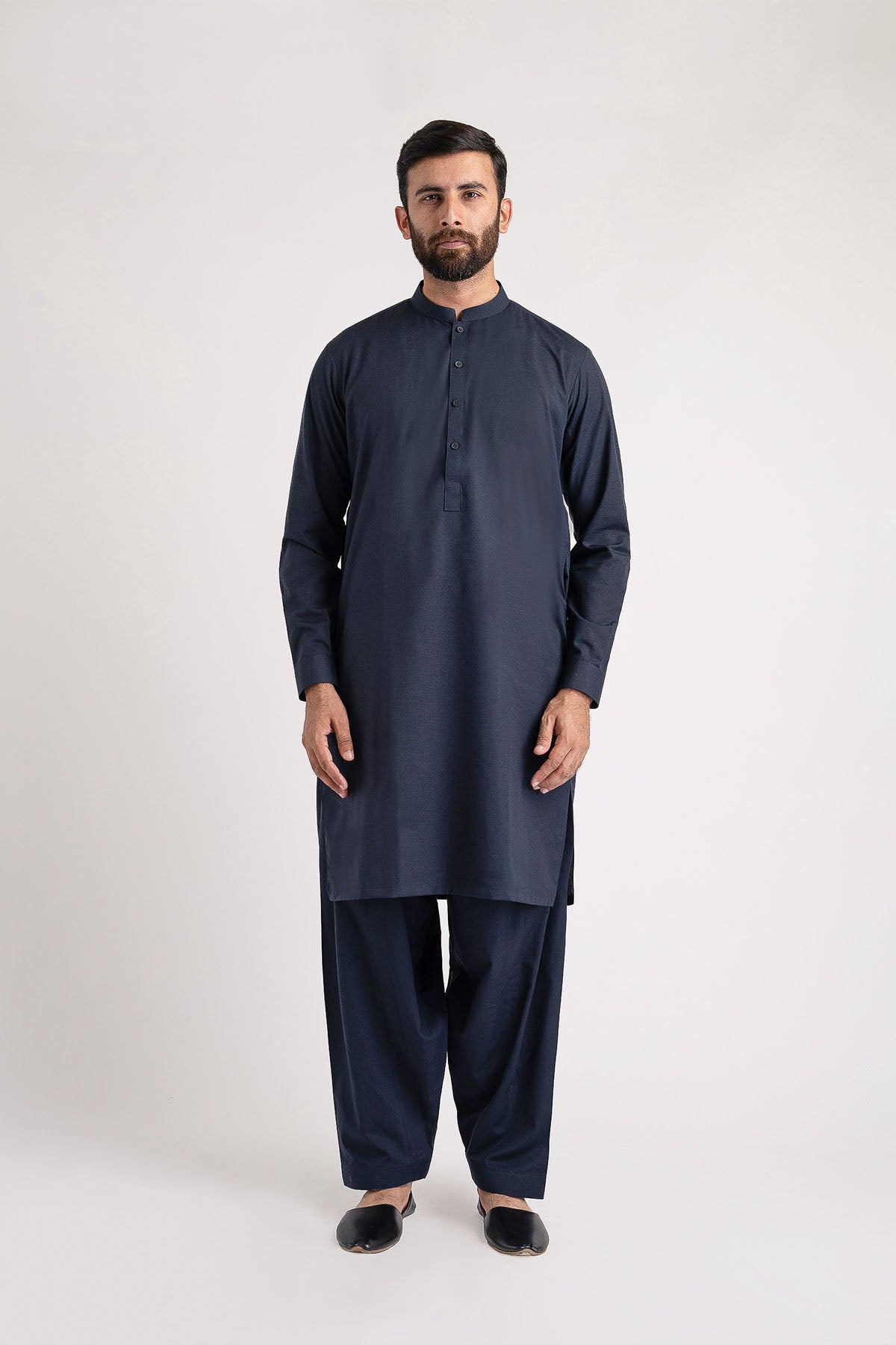Navy Blue Crystal Karandi Shalwar Kameez (2-Piece) - Image 3