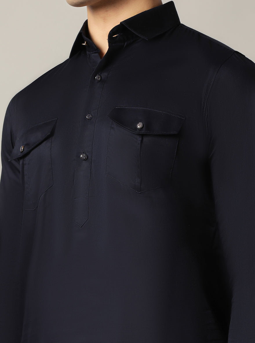 Navy Blue Silk Blend Pathani Suit (2-Piece) - Image 7