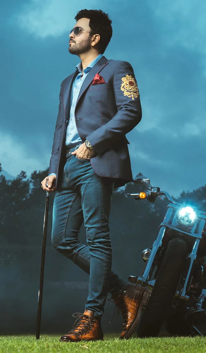 Navy Gold Embroidered Wool Blend Prince Coat (1-Pc) - Image 1