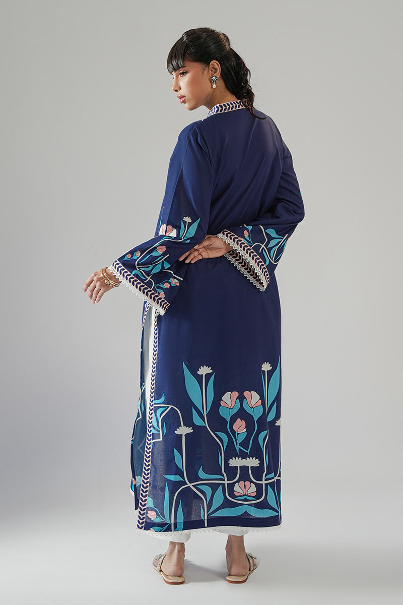 Pakistani Navy Blue Floral Printed Cambric Cotton Kurta (2-Piece) - Image 5