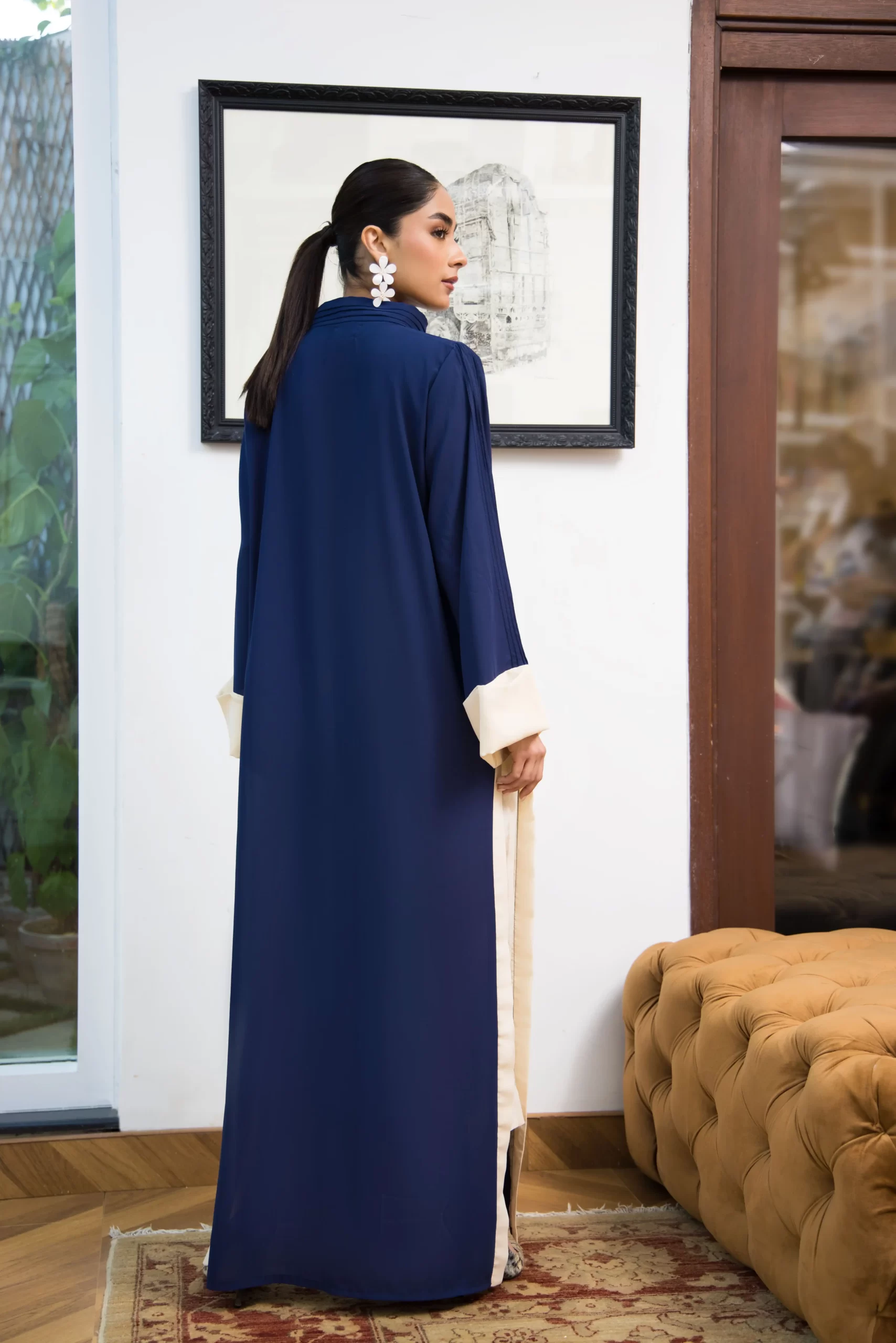 Navy Blue Embroidered Chiffon Long Shirt (2-Piece) - Image 4