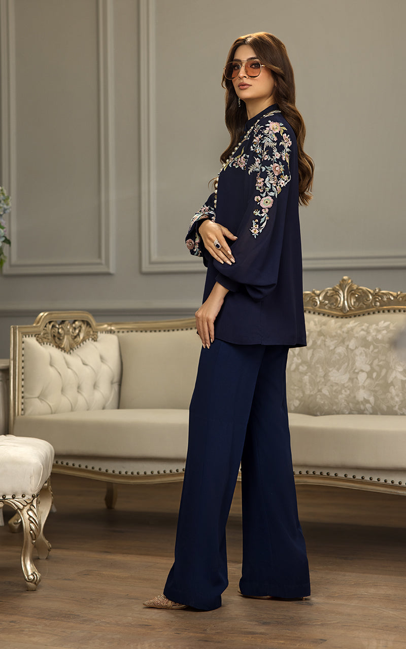 Pakistani Navy Embroidered Chiffon Salwar Kameez (2-Piece) - Image 4