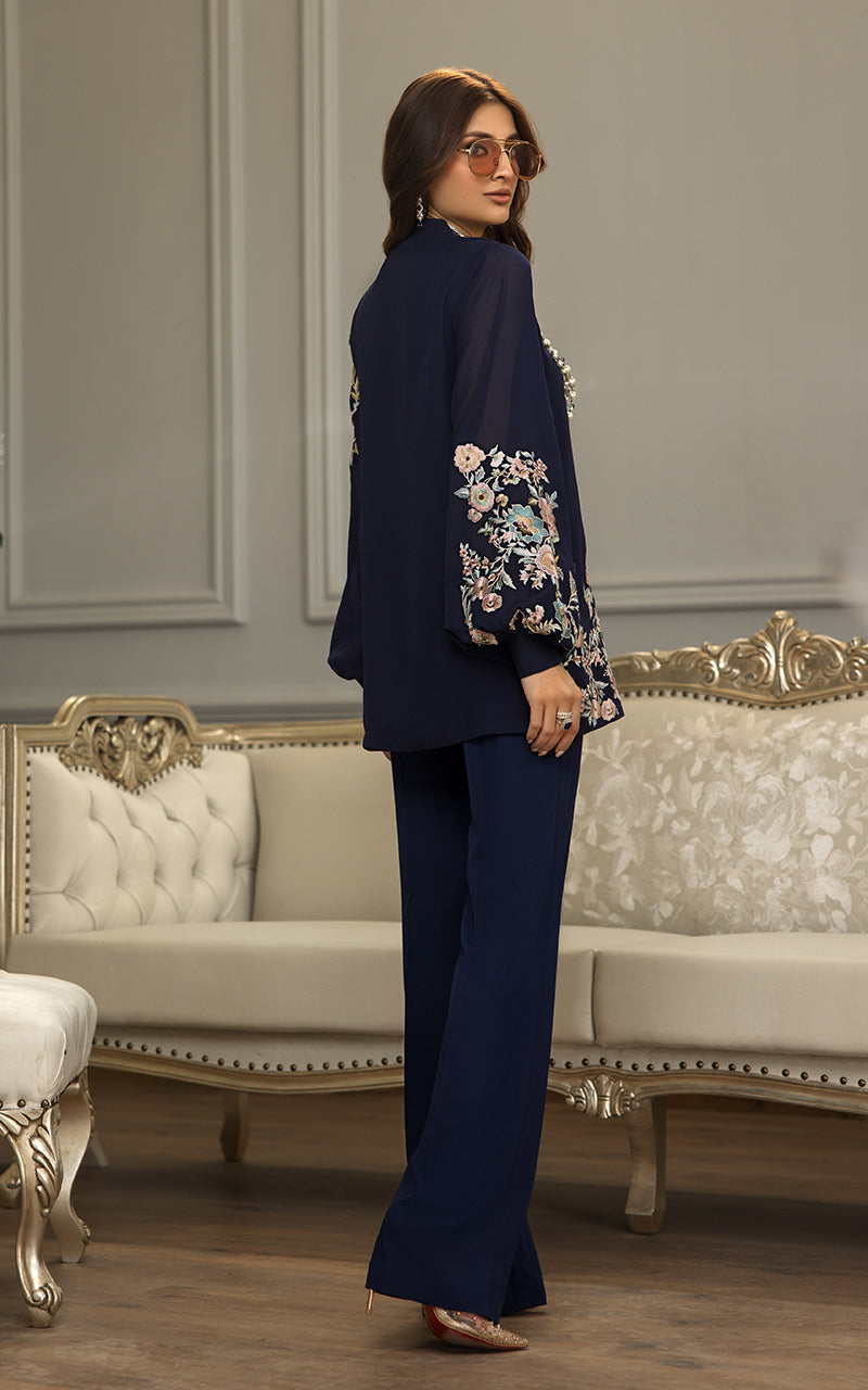 Pakistani Navy Embroidered Chiffon Salwar Kameez (2-Piece) - Image 5