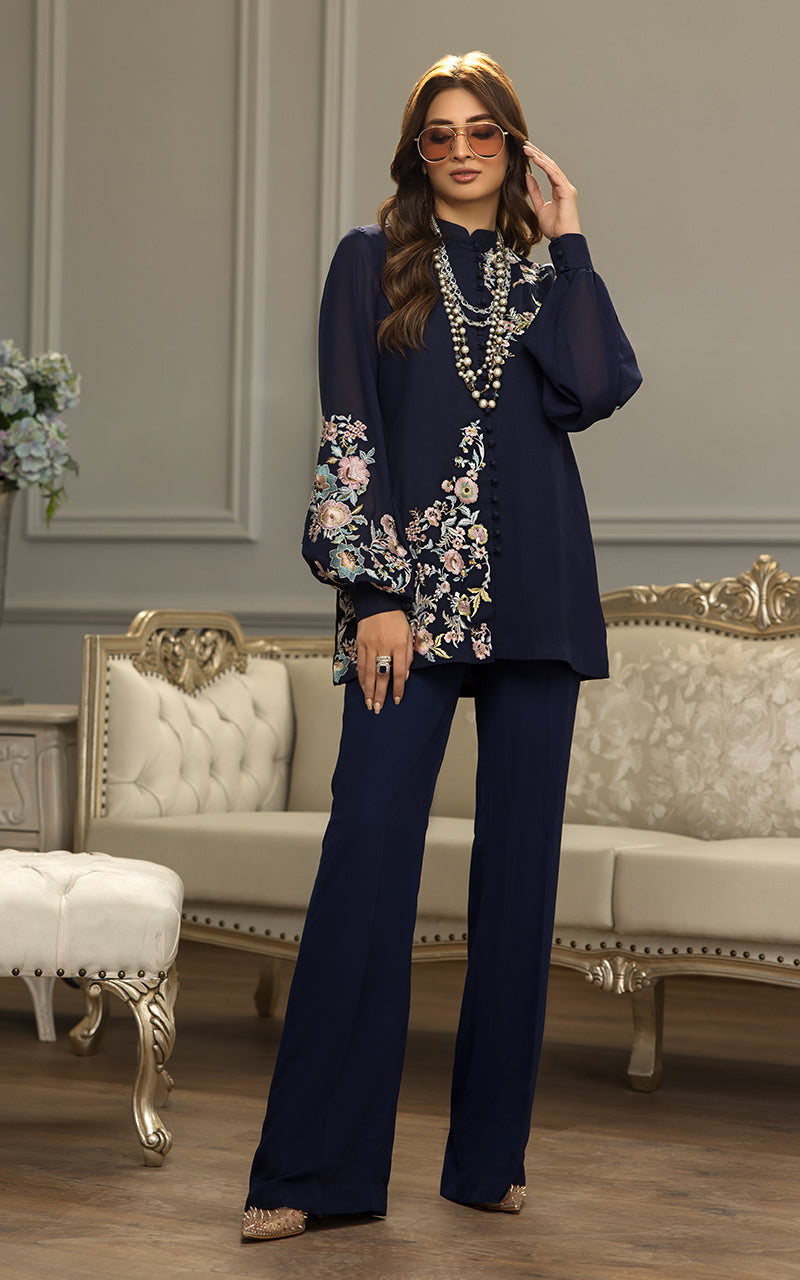 Pakistani Navy Embroidered Chiffon Salwar Kameez (2-Piece) - Image 7