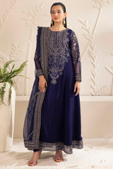 Pakistani Navy Blue Embroidered Chiffon & Organza Salwar Kameez (3-Piece) - Image 1