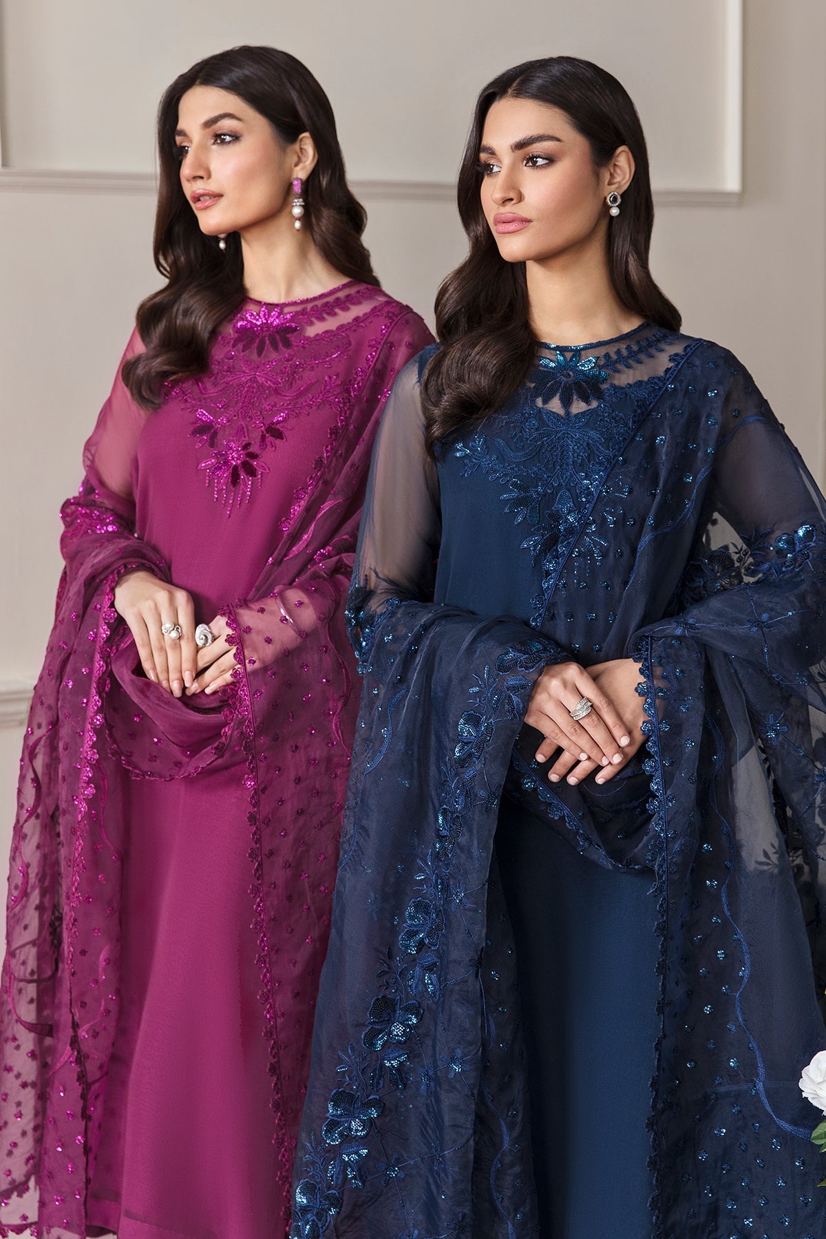 Navy Blue Embroidered Chiffon Salwar Kameez (3-Piece) - Image 5