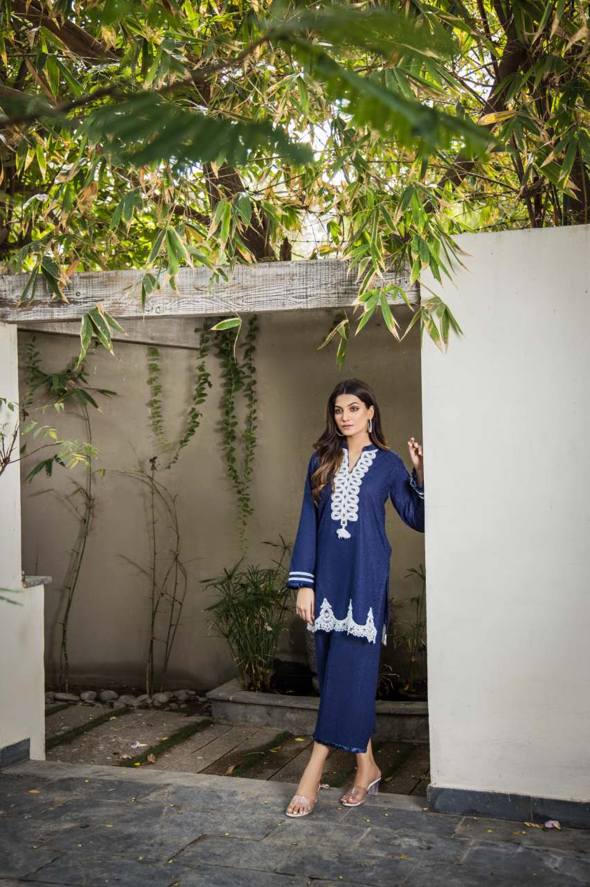 Navy Dori Embroidered Chikan Cotton Kurta Set (2-Piece) - Image 6