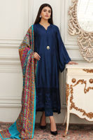 Pakistani Navy Blue Embroidered Cotton Net Salwar Kameez (3-Piece) - Image 2