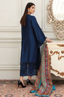 Pakistani Navy Blue Embroidered Cotton Net Salwar Kameez (3-Piece) - Image 4