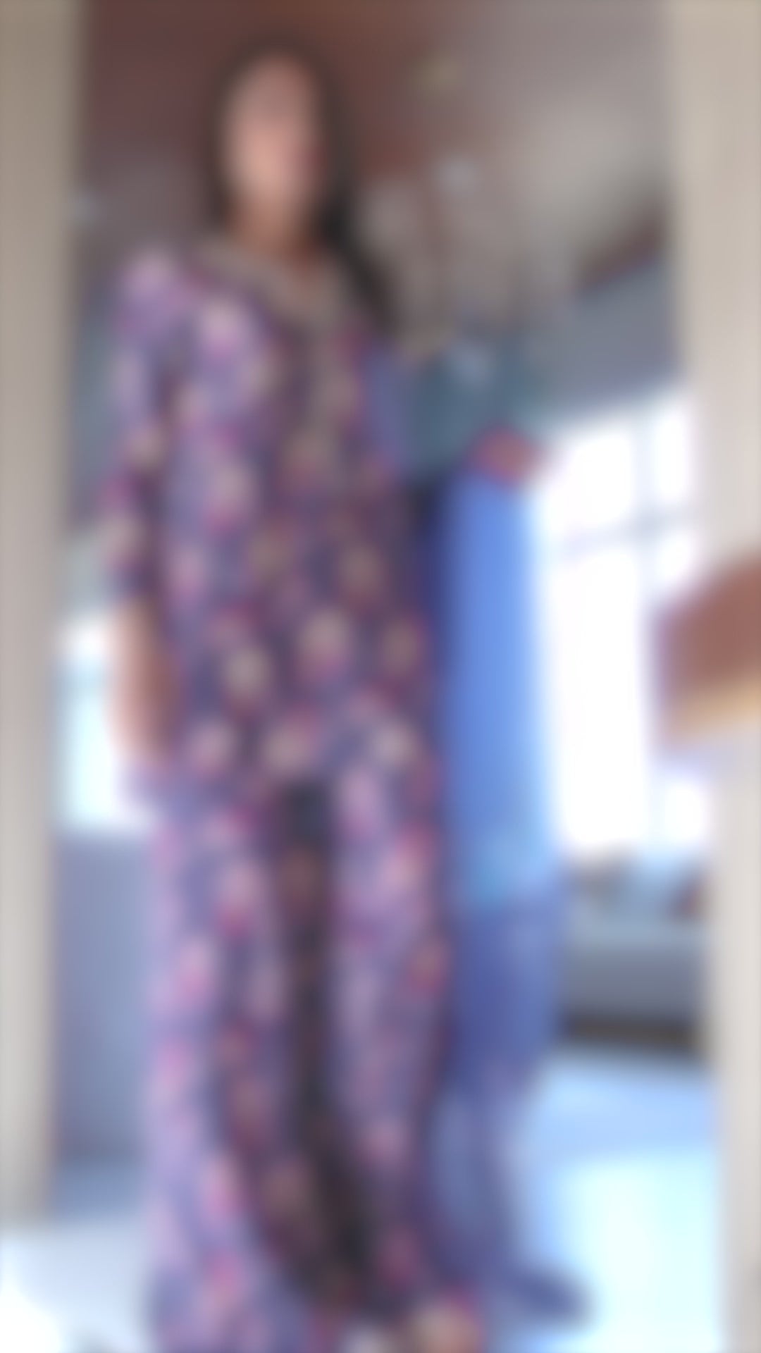 Pakistani Navy Floral Embroidered Pure Crepe Salwar Kameez (3-Piece) - Image 5