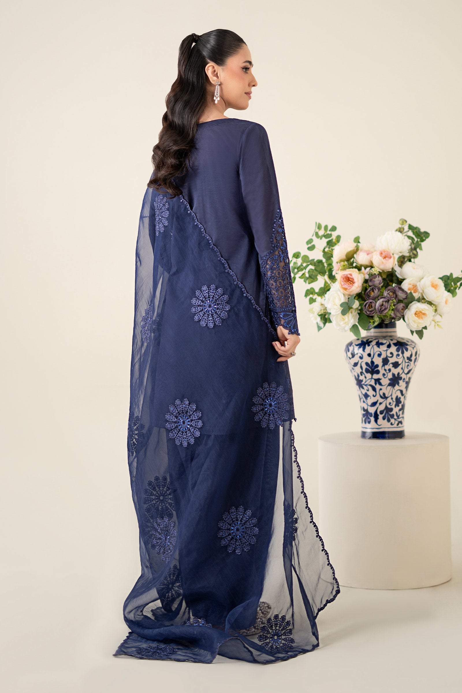 Navy Blue Embroidered Dobby Salwar Kameez (3-Piece) - Image 7