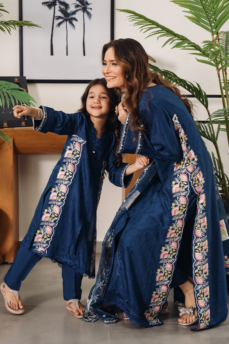 Pakistani Navy Blue Embroidered Silk Salwar Kameez (3-Piece) - Image 10