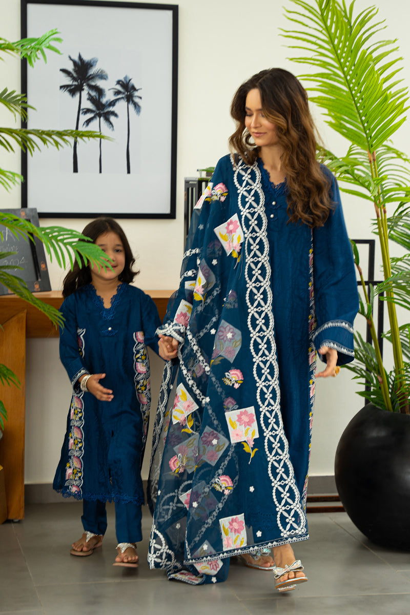 Pakistani Navy Blue Embroidered Silk Salwar Kameez (3-Piece) - Image 12
