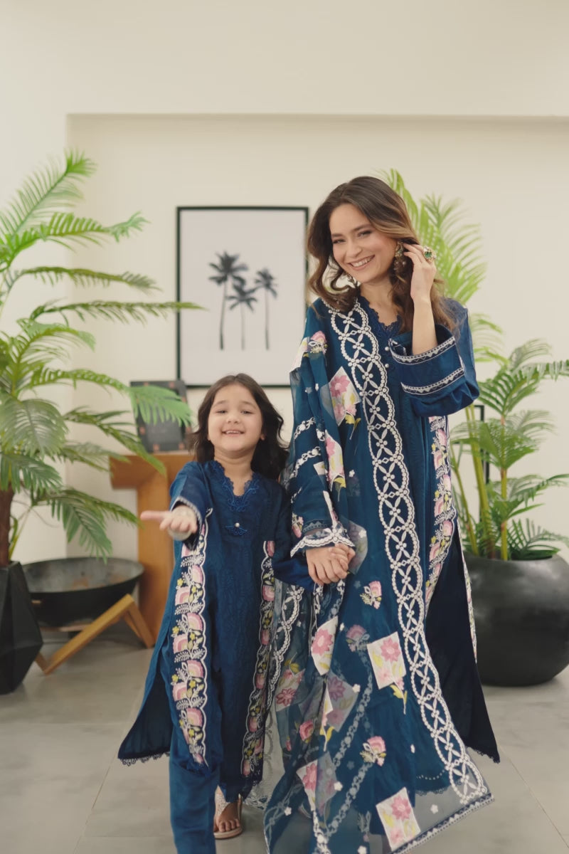 Pakistani Navy Blue Embroidered Silk Salwar Kameez (3-Piece) - Image 15