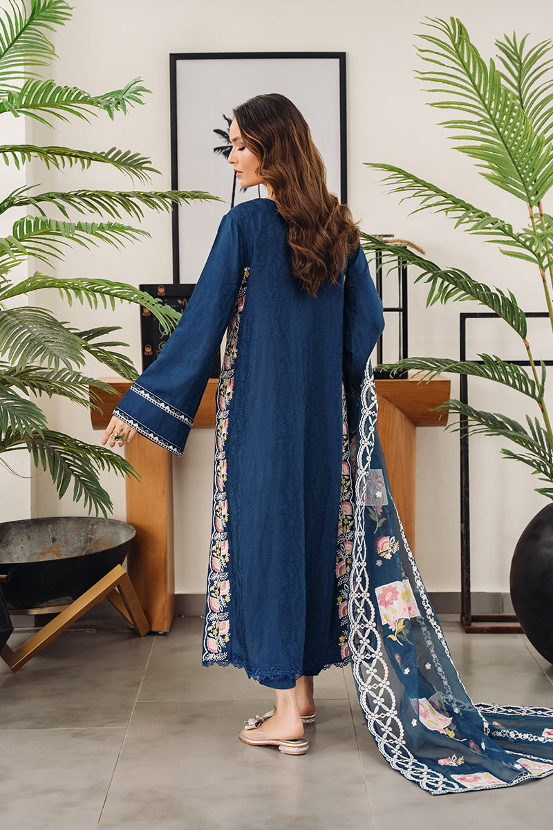 Pakistani Navy Blue Embroidered Silk Salwar Kameez (3-Piece) - Image 2
