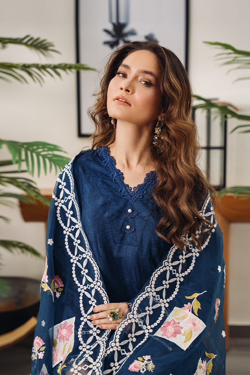 Pakistani Navy Blue Embroidered Silk Salwar Kameez (3-Piece) - Image 5