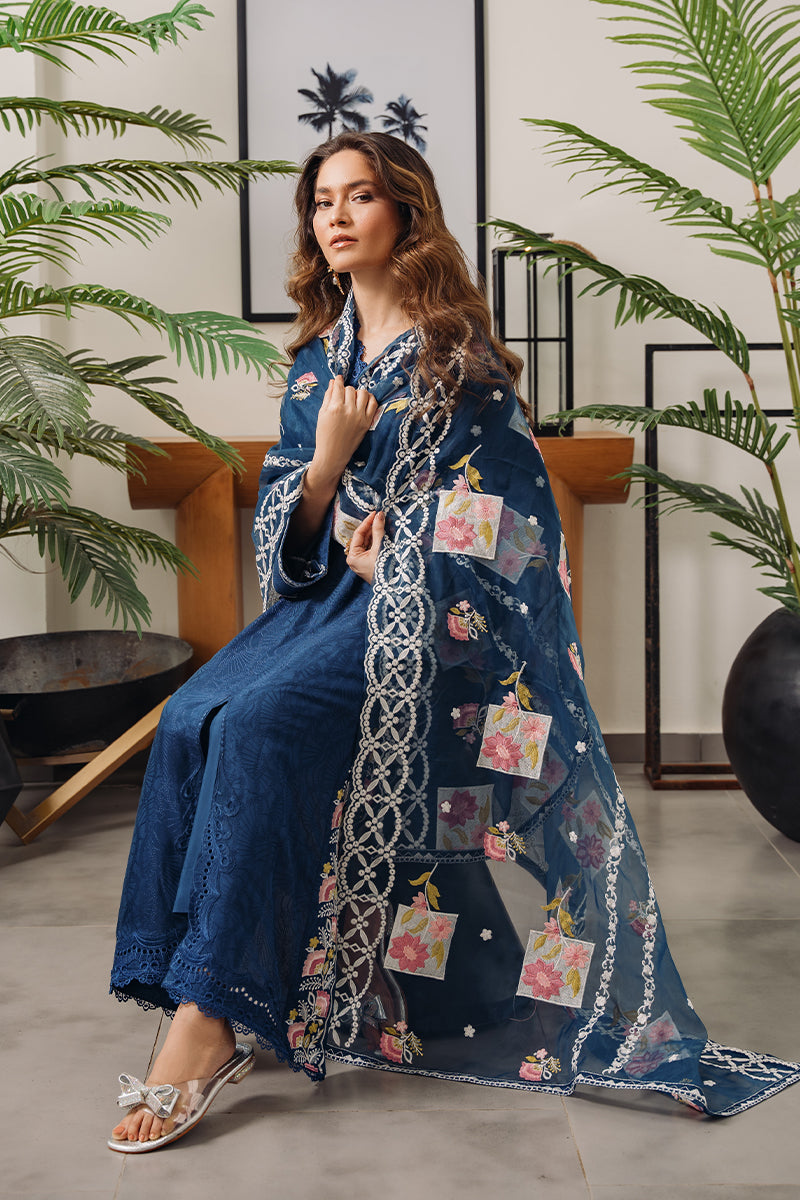 Pakistani Navy Blue Embroidered Silk Salwar Kameez (3-Piece) - Image 9
