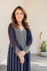 Pakistani Navy Blue Hand-Embellished Georgette Salwar Kameez (2-Piece) - Image 6