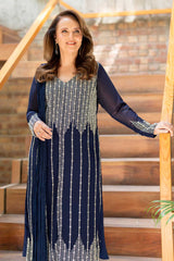 Pakistani Navy Blue Hand-Embellished Georgette Salwar Kameez (3-Piece) - Image 2