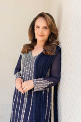 Pakistani Navy Blue Hand-Embellished Georgette Salwar Kameez (3-Piece) - Image 4