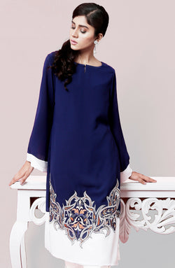 Pakistani Navy Embroidered Georgette Chiffon Straight Tunic (2-Piece) - Image 1