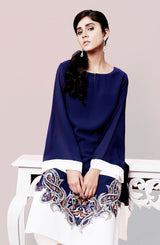 Pakistani Navy Embroidered Georgette Chiffon Straight Tunic (2-Piece) - Image 3
