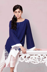 Pakistani Navy Embroidered Georgette Chiffon Straight Tunic (2-Piece) - Image 4