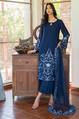 Navy Blue Embroidered Georgette Chiffon Salwar Kameez (3-Piece) - Image 2