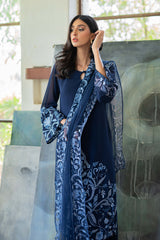 Navy Blue Embroidered Georgette Chiffon Salwar Kameez (3-Piece) - Image 3