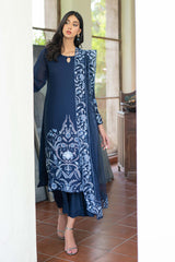 Navy Blue Embroidered Georgette Chiffon Salwar Kameez (3-Piece) - Image 5
